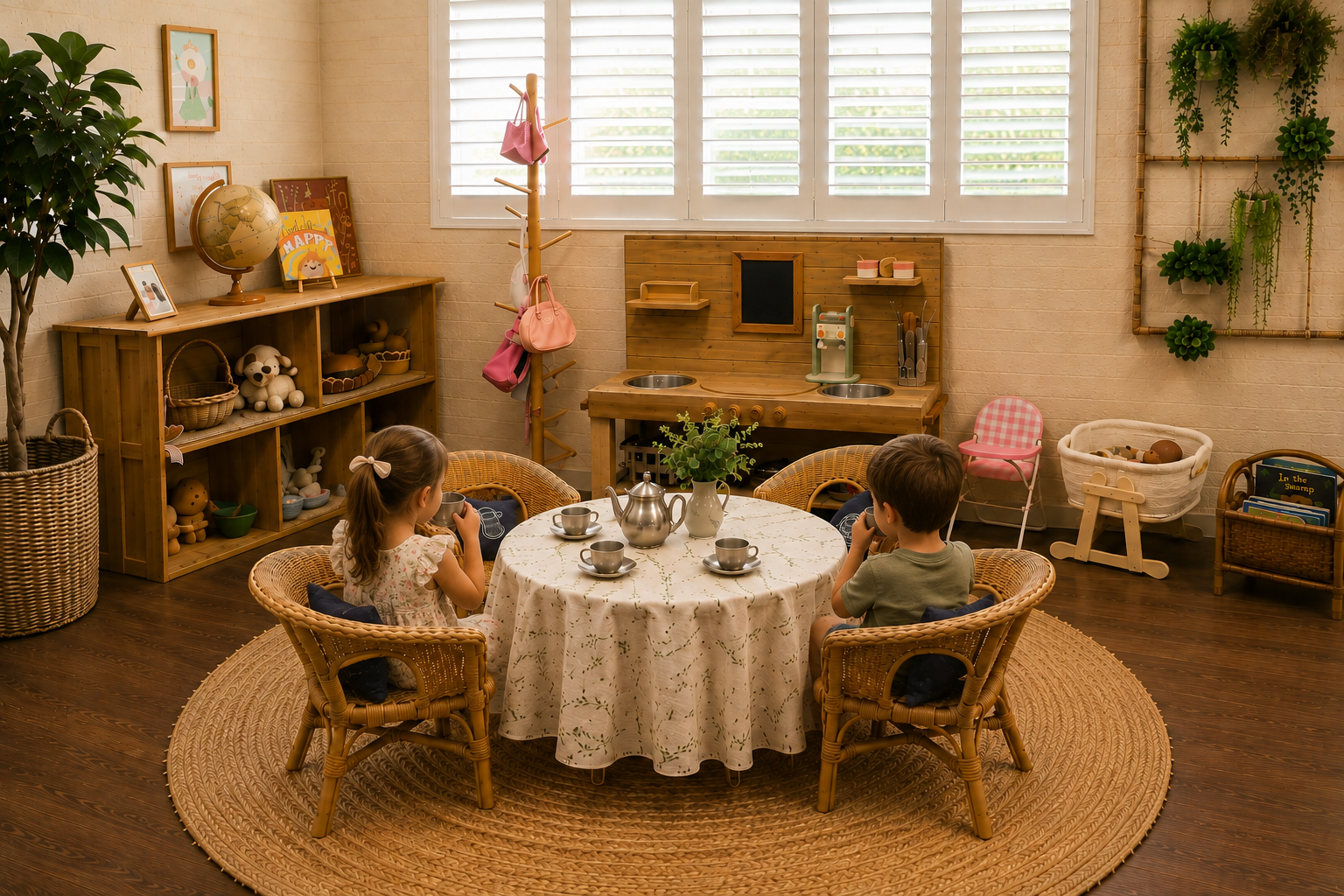 Children enjoying Lakeview Preschool's natural environment